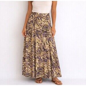 NEW Maxi Skirt Women  Size L Button Elastic Waist casual multicolor beach